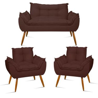Imagem de Kit 2 Poltronas e 1 Namoradeira Opala Suede com Pés Palito