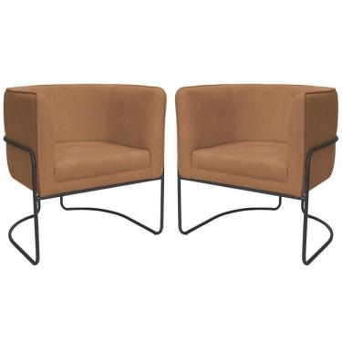 Imagem de Kit 02 Poltronas Decorativas Betina Base Aço Preto Bouclé Terracota - Nexta Casa