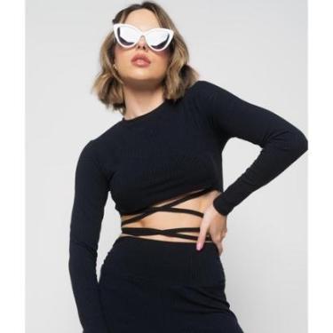 Imagem de Cropped Salvatore Fashion Manga Longa Tiras Malha Canelada Feminino-Feminino