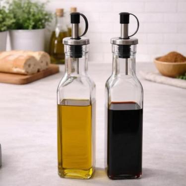 Imagem de Conjunto 2 Porta Azeite Vinagre Óleo Molho Caseiro Quadrado Vidro 250m