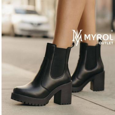 Imagem de Bota Coturno Salto Medio Tratorada Elastico Preto