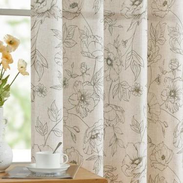 Imagem de Cortinas JINCHAN de Lino Floral 160x160 cm Verde 2 Paneles