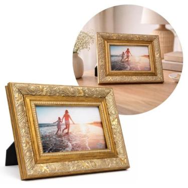 Imagem de Porta Retrato Moldura Madeira Premium Dourado Decor Fotos 10x15 Vertic