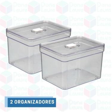 Imagem de Kit 2 Organizadores Alimento Geladeira Alto Retangular Tampa - PLASTUT