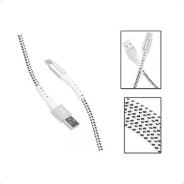 Imagem de Cabo USB-C P/ USB-A Nylon Trançado 1,2m Carga Rápid - GeoNav, Branco