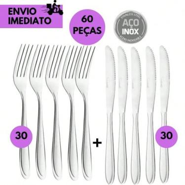 Imagem de Kit 60 Garfo e Faca Inox Talheres de Aço Inoxidável Elegante Design Mo