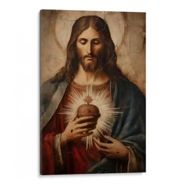 Imagem de Quadro decorativo Sagrado Coração de Jesus Pintura Antiga - Art Canvas