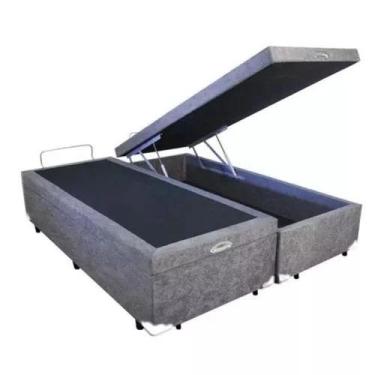 Imagem de Cama Box Baú Casal em Sued Cinza Bipartido com Pistão A Gás - 138x188 