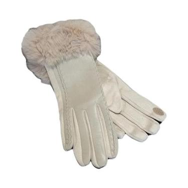 Imagem de Luvas Femininas De Inverno Quentes Em Couro PU Com Acabamento Em Pele 