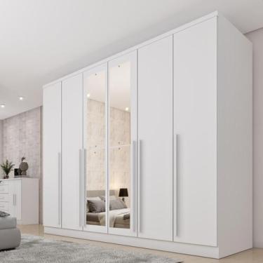Imagem de Guarda Roupa Casal 6 Portas 8 Gavetas Puxador MDF 270cm com Espelho Po