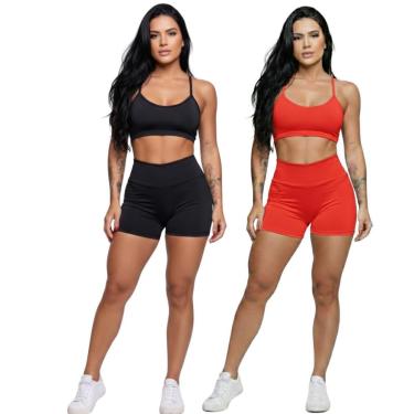 Imagem de KIT 2 Conjunto Top Alça Fina Sem Bojo e Short Suplex Vekyo Treino Academia Moda Fitness...