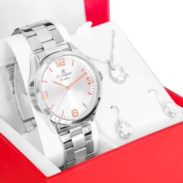 Imagem de Relógio Champion Feminino Prova D´Agua + Kit de Brincos e Colar Garantia De Um Ano CN29...