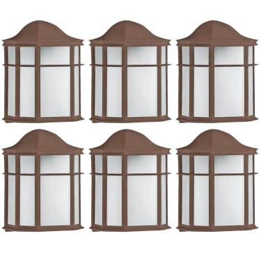 Imagem de Kit 6 Arandelas Luminárias de Parede Jardim Marrom Colonial 25cm Lente Fosca De Ville D...