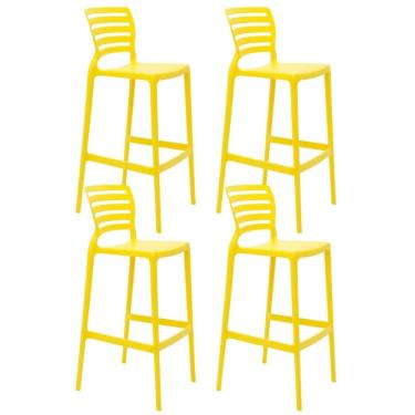 Imagem de Jogo 4 Banquetas Altas Tramontina Sofia Amarelo 50x45x104cm Bares Pubs Bancada Área Gou...