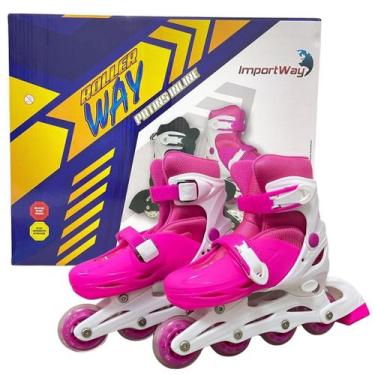 Imagem de Patins inline infantil 4 rodas rosa ajustável tam M 35-38 - Importway