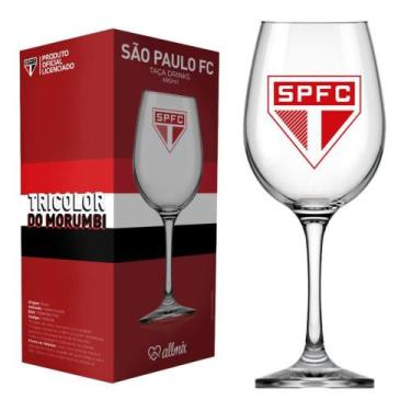 Imagem de Taça de Vinho Grande Drinks 490ml em Vidro Cristal São Paulo FC na Cai