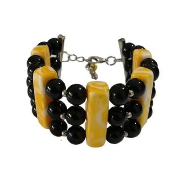 Imagem de Bracelete Preto Amarelo Resina - VOCÊ PODE Bijuterias