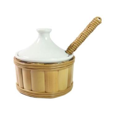 Imagem de Açucareiro Porcelana com Bambu Natural com Colher - Detalhes Vime