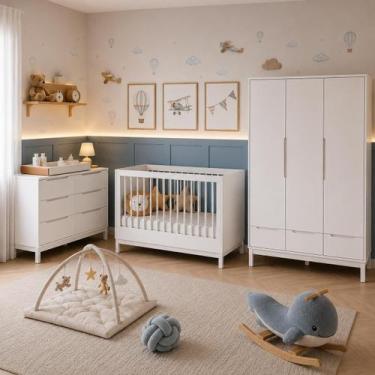 Imagem de Quarto de bebê completo com Berço 2 em 1, vira Mini Cama Cômoda e Guar