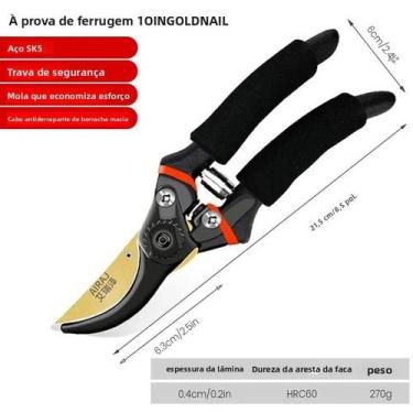Imagem de Tesoura De Poda Ergonômica De 8,5 Polegadas Com Lâmina SK5 E Cabos Ant