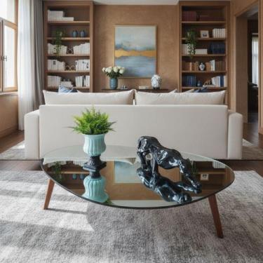 Imagem de Mesa Centro Sala Orgânica Espelhada Paris Prateado Moderna Acabamento 