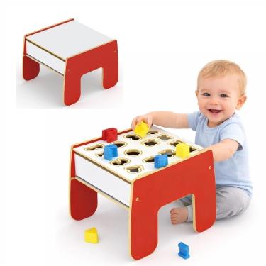 Imagem de Mesinha de Atividades Infantil Mesinha Didática 2 em 1 com Tampo Reversível e Peças Educativas Coloridas 34CM 16 PECAS