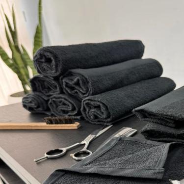 Imagem de Toalha de Rosto Linha Salao Profissional 44x75CM 100% Algodão 310g-m2 Felpuda Preto Margex 03 Unidades