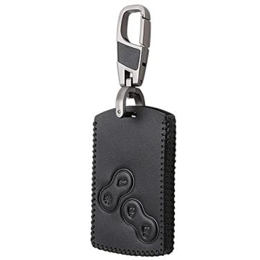 Imagem de YJADHU Couro masculino feminino porta-chaves porta-chaves tampa do porta-chaves do carro, adequado para Renault Duster Captur Clio Logan Megane 1 2 3 Koleos Scenic, preto