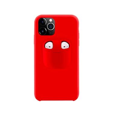 Imagem de Capinha capa para iPhone 11 Silicone 2 em 1 Suporte para AirPods 1 2, Vermelho