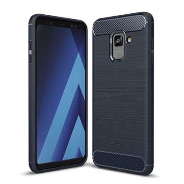 Imagem de Capa ultrafina para Galaxy A8 (2018) Capa traseira protetora de TPU à prova de choque de fibra de carbono escovada (cor azul marinho)
