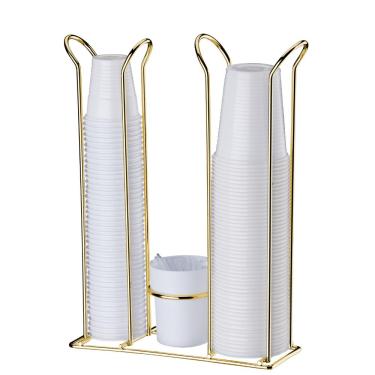 Imagem de Organizador Porta Copos Descartaveis 200ML E 50/80ML Com Mexedor Dourado e Branco