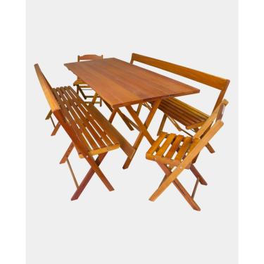 Imagem de Conjunto Churrasco e Churrasqueira Mesa, Bancos e Cadeiras Dobráveis Madeira Maciça Rústica