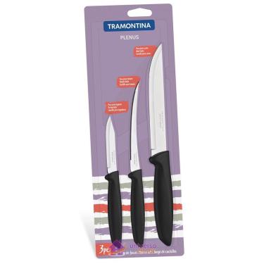 Imagem de Jogo de Facas Tramontina Plenus com Lâminas em Aço Inox e Cabos de Polipropileno Preto 3 Peças Tramontina