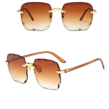Imagem de Classic Vintage Square Sunglasses Woman Gradient Mirror Frameless Sun Glasses Female Retro Fashion Rimless Oculos De Sol,Double Brown,china