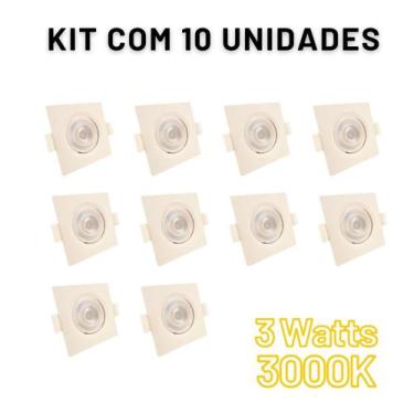 Imagem de Kit Com 10 Luminária Spot Led De Embutir No Gesso 3W 3000K Amarelo Qua