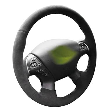 Imagem de Alfanxi Costura à mão Itália Alcantara Capa de volante para carro para Infiniti JX35 /M37x/Q70/QX60 (Alcantara preto + linha branca)