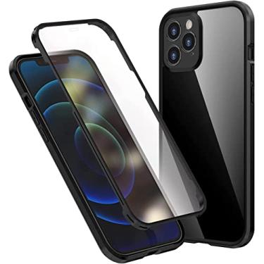 Imagem de KKFAUS Capa de corpo inteiro compatível com iPhone 12 Pro Max, capa protetora de silicone TPU de vidro temperado de dupla face 360 para iPhone 12 Pro Max (cor: preto)