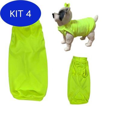 Imagem de Kit 4 Roupa Para Cães E Gatos - Camiseta Neon Amarelo Gg