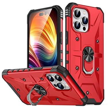 Imagem de zhouye Capa para iPhone 14/14 Plus/14 Pro/14 Pro Max, capa de telefone celular de silicone resistente à prova de choque com suporte magnético rígido, vermelho, 14 6,1 polegadas