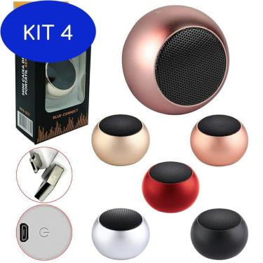 Imagem de Kit 4 Mini Caixa De Som Portatil Recarregavel Bluetooth Cabo
