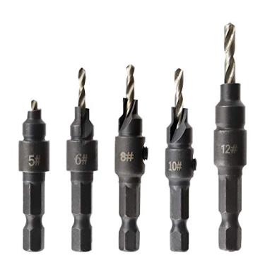 Imagem de Xnrtop Ferramenta para trabalho de madeira para pia de bancada, conjunto de brocas de 1/4 polegada Hex Hex Hank Power Tools acessórios para metal plástico 5 peças/conjunto #5#6#8#10#12