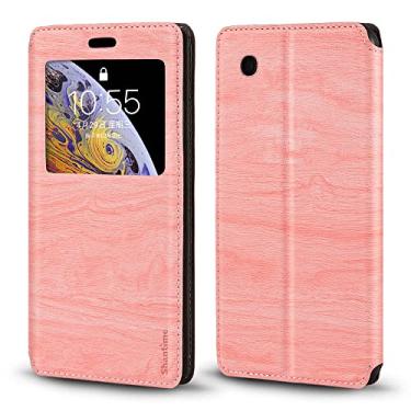 Imagem de Capa curva para BlackBerry 8520, capa de couro de grão de madeira com porta-cartão e janela, capa magnética para BlackBerry Gemini (6,2 cm) rosa