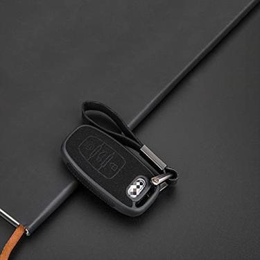 Imagem de YJADHU Capa de chave de carro de couro TPU capa de chave inteligente, apto para Audi A5 Q7 S4 S5 A4 B9 Q7 A4L 4m TT TTS RS 8S 2016 2017 2018, A preto
