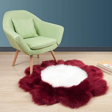 Imagem de Tapete de área falsa pilha longa tapete felpudo em forma de flor antiderrapante tapete lavável protege o chão para sala de estar sala de estudo banheiro varanda quarto infantil sofá cadeira, vinho vermelho branco, 80 cm