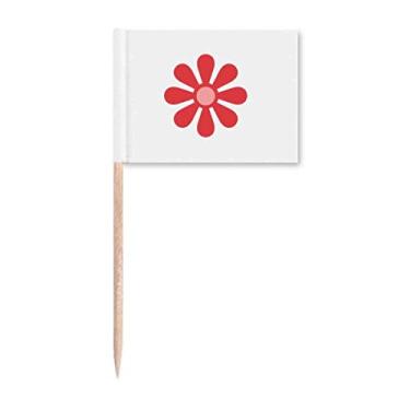 Imagem de Bandeiras simples de palito de dente com flor vermelha escura para decoração de festa