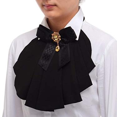 Imagem de BLESSUME Decote jabot de chiffon steampunk vitoriano 1 peça, Preto, One Size