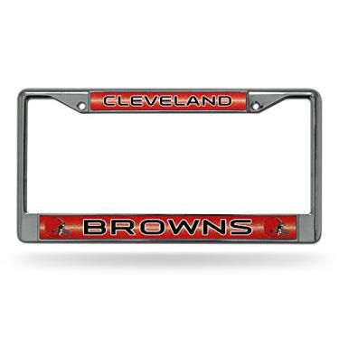Imagem de Rico Industries Moldura de placa de licença cromada brilhante Cleveland Browns com brilho