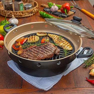 Imagem de Churrasqueira de Fogão Grill Brasilar Antiaderente Sem fumaça Cor:Preto e Cereja