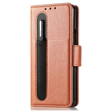 Imagem de Estojo de couro de luxo para Samsung Galaxy Z Fold 4 3 Flip Phone Stand Cover Carteira Cartão com S Pen Fold Edition Pencil Shell, marrom, para Galaxy Z Fold 3