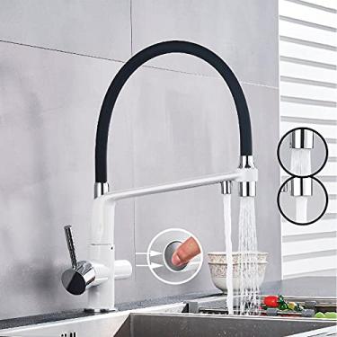 Imagem de Torneira com filtro de água para cozinha, latão, bebedouro filtrado, misturador de bico duplo, rotação de 360 graus, torneiras com recurso de purificação de água, branco C